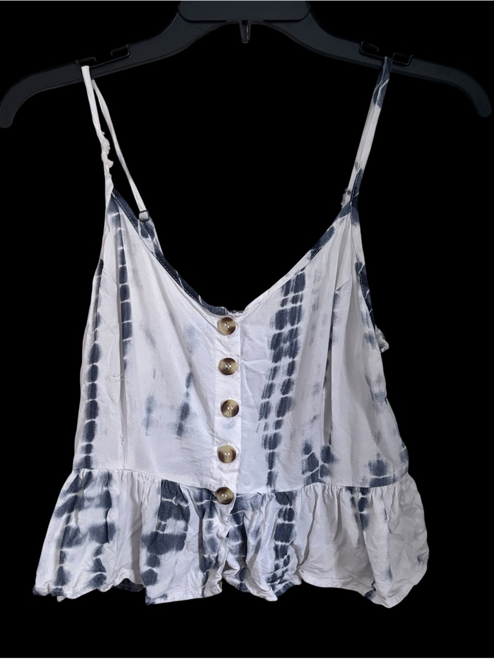 Japna White & Navy Tie-Dye Boho Button-Front Cami Tank Size S
